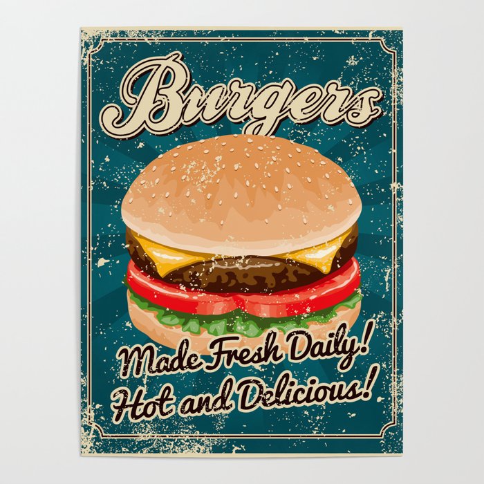Retro Hamburger Sign Poster