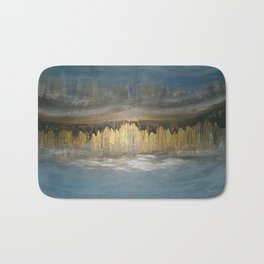 Shining City by the Sea Bath Mat | Acrylic, Shining, Abstract, City, Sea, Painting, Gold, Landscape 
