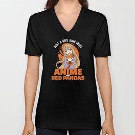 Just A Girl Who Loves Anime And red panda Kawaii V Neck T Shirt