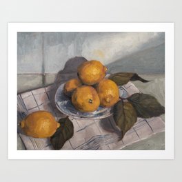 Lemons on a Tea Towel Art Print