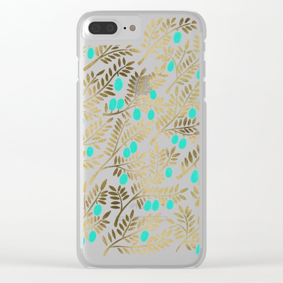 Gold & Turquoise Olive Branches Clear iPhone Case