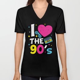 I Love The 90's Retro Heart V Neck T Shirt