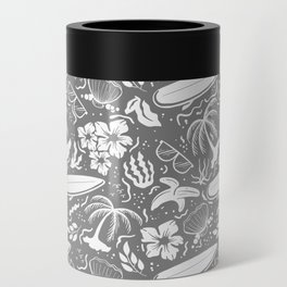 Grey and White Surfing Summer Beach Objects Seamless Pattern Can Cooler