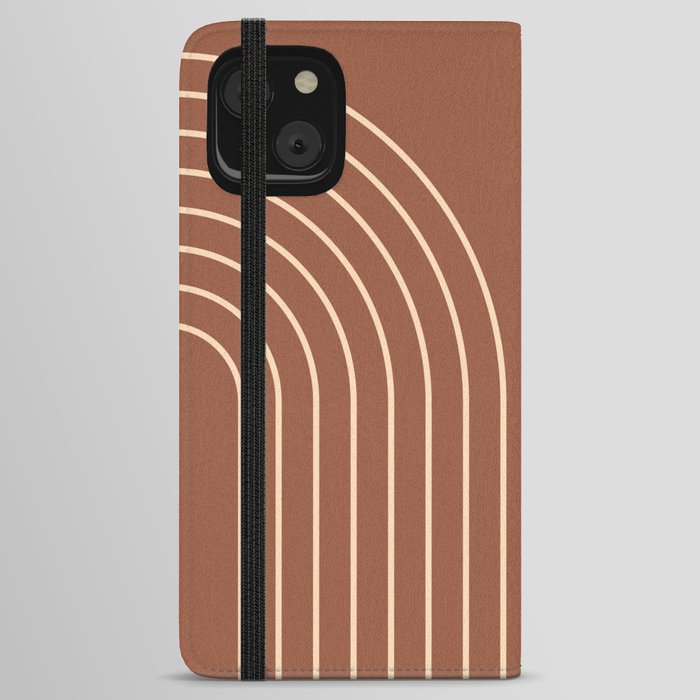 Abstract Geometric Rainbow Lines 9 in Terracotta Beige iPhone Wallet Case