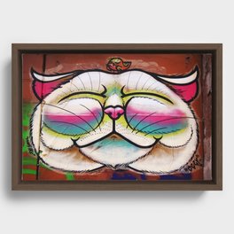 Smiling Cat & Bird Framed Canvas