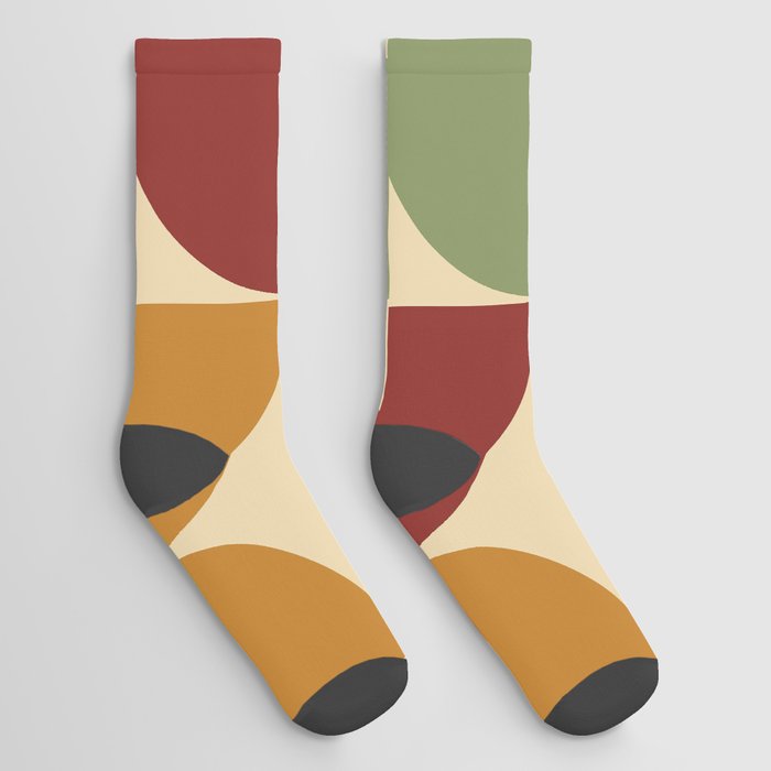 Mid century geometric pattern on cream background 3 Socks