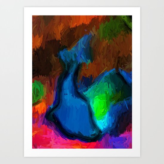 Blue Peacock on Pink Bark Art Print