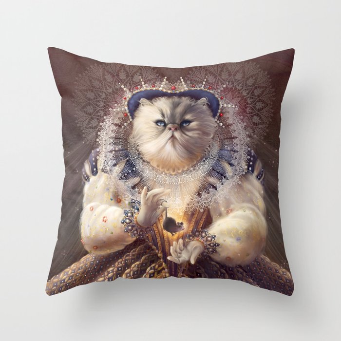 Cat Queen Throw Pillow by Christina Hess | Society6