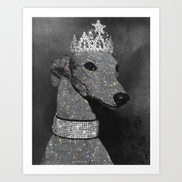 GLITTER QUEEN | art | creative | dog | crown | glamour | style | grey | black and white | diamonds  Art Print