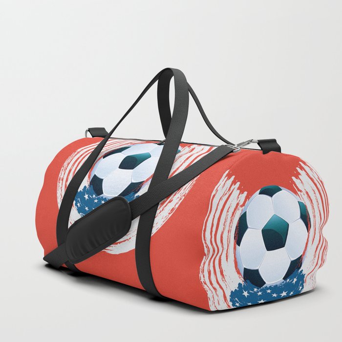 Football Ball And Red White Strokes Duffle Bag By Annartshock