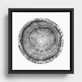 Detailed black and white reclaimed wood tree with circle growth rings pattern Framed Canvas