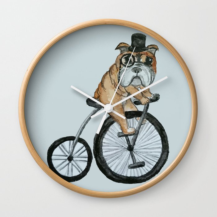 English Bulldog Riding a Penny-farthing Wall Clock