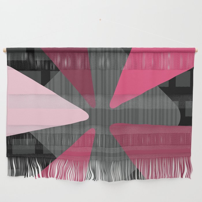 Mid Century Modern ‘Petals’ Art Black Pink Wall Hanging