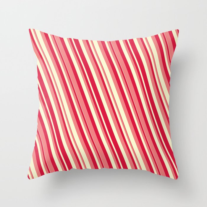 Crimson, Light Coral & Light Yellow Colored Lines Pattern Throw Pillow