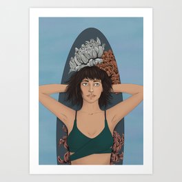 Daydreaming Surfer Girl Art Print