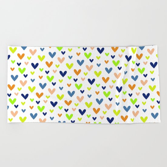 Happy Hearts on White Beach Towel
