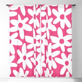 Daisy Time Retro Floral Pattern Preppy Pink and White Blackout Curtain