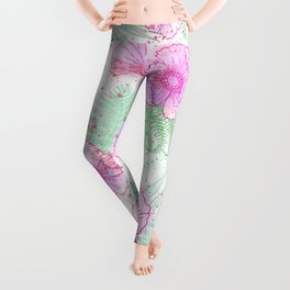 Floral Print , Splashes, Watercolor, Graphics. Pattern Background Leggings