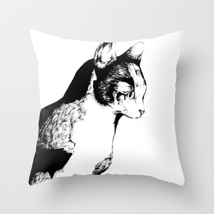 Ink Sketch - Cat Throw Pillow