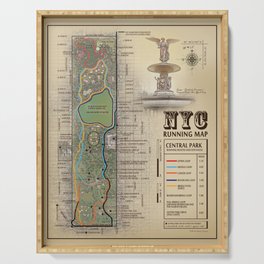 Central Park [Bethesda Fountain] Vintage Inspired running route map Serving Tray