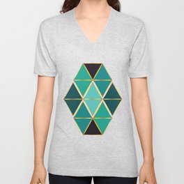 Modern contemporary shades of green triangles gold foil V Neck T Shirt