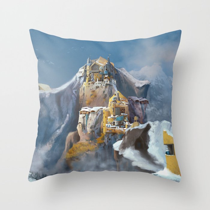 Castle up into the mountains Throw Pillow