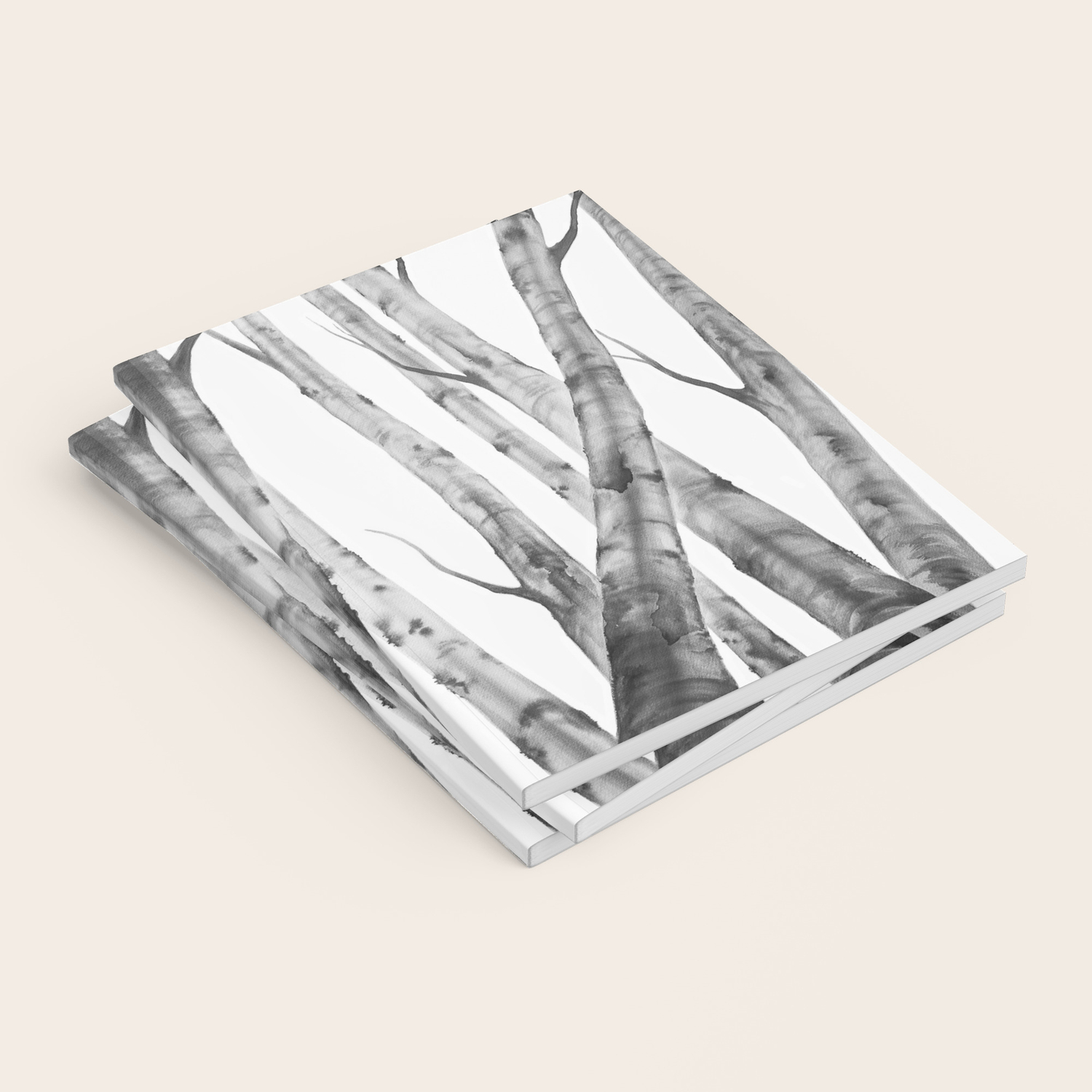 Birch Tree Watercolour Painting Black And White Black And
