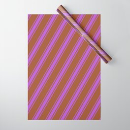 [ Thumbnail: Sienna and Orchid Colored Pattern of Stripes Wrapping Paper ]