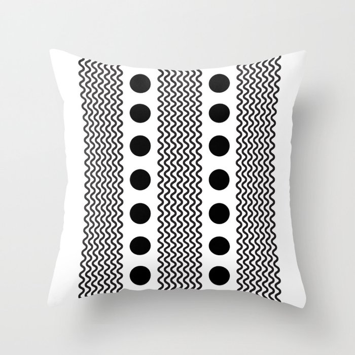 Squiggles and Dots - Abstract Black & White Pattern Throw Pillow