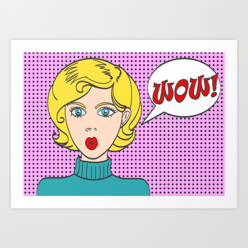 Pop art surprised blond woman face with open mouth. Comic woman with speech  bubble. Vector illustrat Art Print by AnastasiyaCemetery | Society6