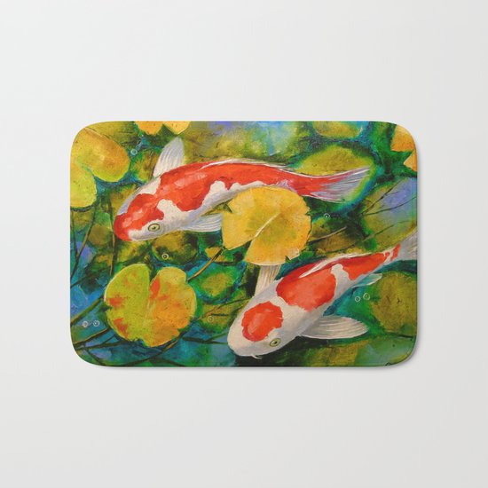 Koi in a pond Bath Mat