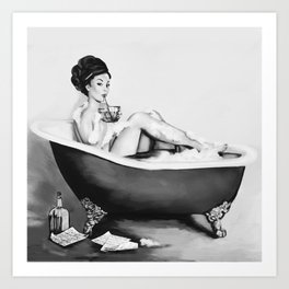 Cocktails In The Bath: Black & White Version Art Print