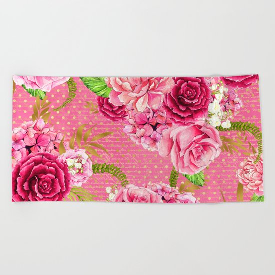Pink Roses Pattern 07 Beach Towel