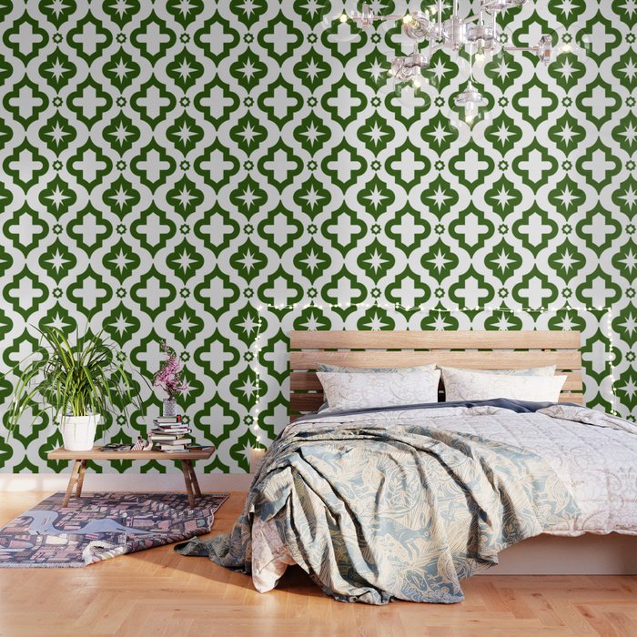 Green Ornamental Arabic Pattern Wallpaper