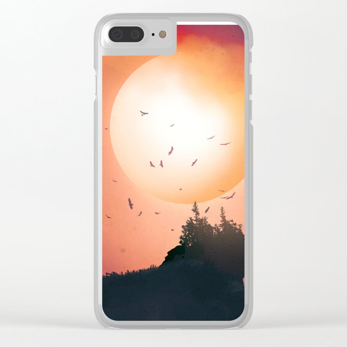 Colorful Sunset In Wild Valley With Birds Digital Art Clear Iphone Case By Jenteva