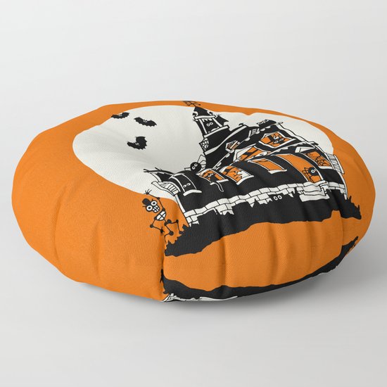 Vintage Style Haunted House Happy Halloween Floor Pillow By