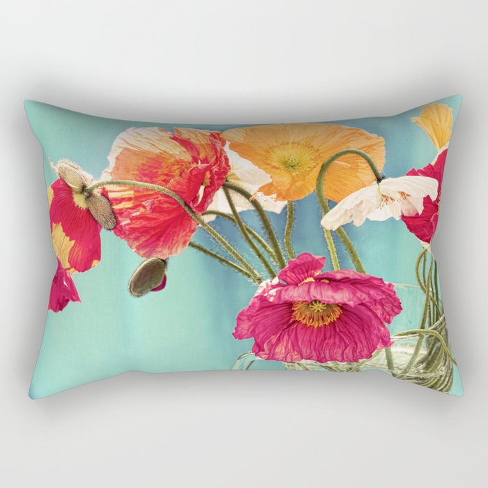 Bright Dancers - Vintage toned poppy flower still life Rectangular Pillow