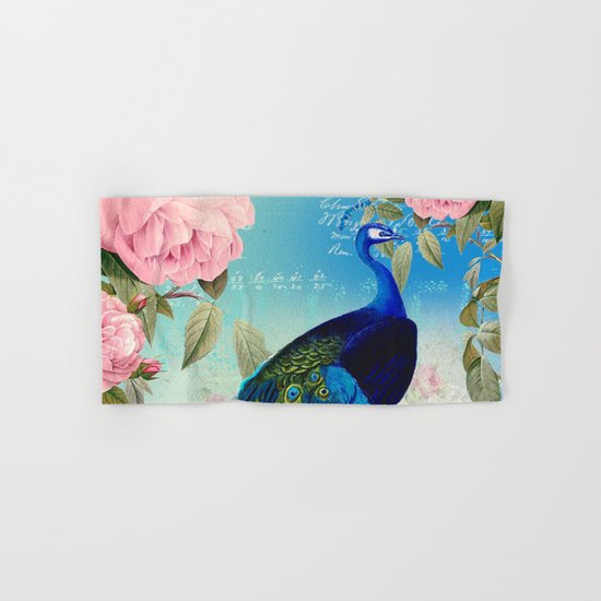 Peacock & Pink Roses Hand & Bath Towel