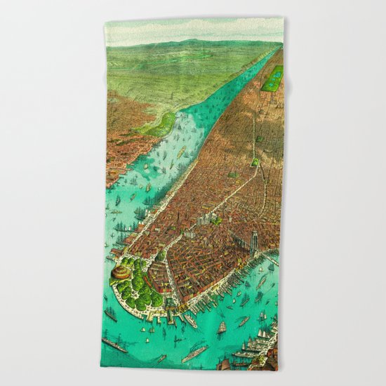 Retro New York Print Beach Towel