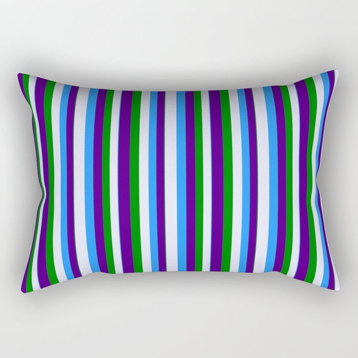 Blue, Lavender, Green, and Indigo Colored Pattern of Stripes Rectangular Pillow