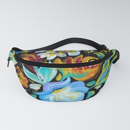 Colorful floral abstraction #2 acrylic painting , flower acrylic painting on a black background Fanny Pack