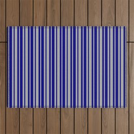 [ Thumbnail: Dark Grey & Blue Colored Striped Pattern Outdoor Rug ]