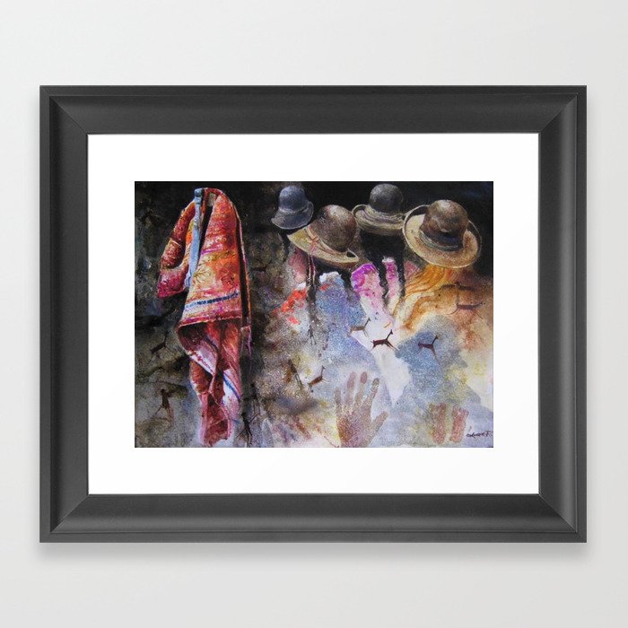 Traditionally dressed Quechua women of Puno, Peru portrait watercolor by Javier Rodriguez Framed Art Print