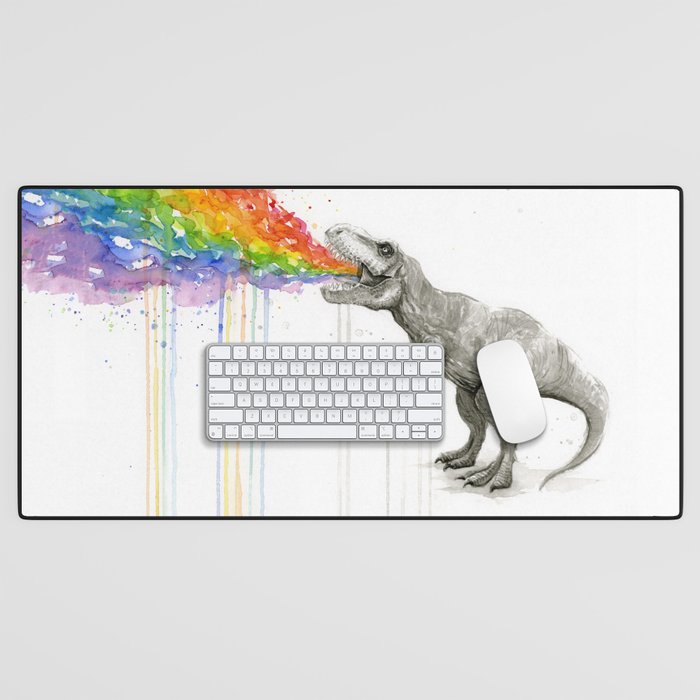 T-Rex Rainbow Puke Desk Mat