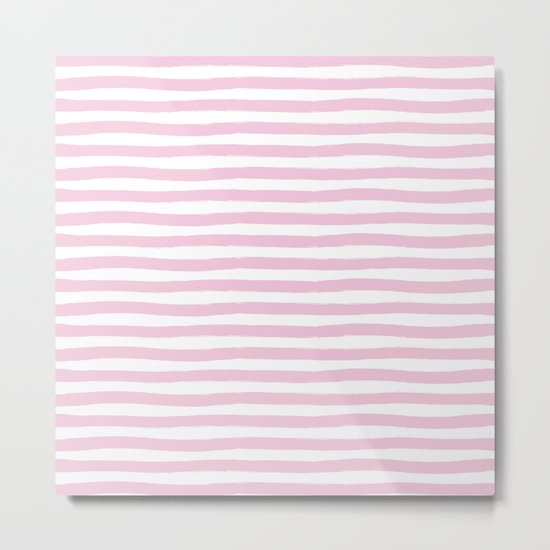 Pink Hand Drawn Horizontal Stripes Metal Print
