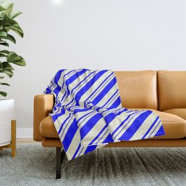 [ Thumbnail: Beige & Blue Colored Striped Pattern Throw Blanket ]