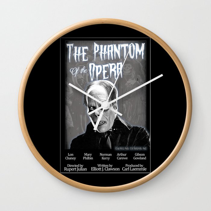 Opera Phantom 1925 Classic Horror Movie Fan Art Poster - Public Domain - Darkling Designs Inc 0008BLKBG Wall Clock
