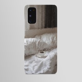 digital oil painting of a cozy morning in bed with coffee  Android Case