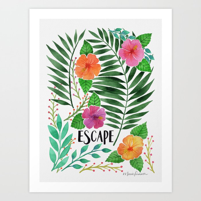 Escape - Tropical Watercolor Floral Art Print