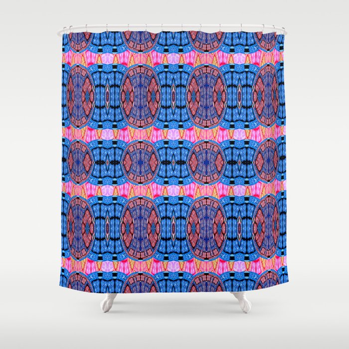 Vintage Modern African Fabric Print Cool Tones Shower Curtain By Carlieamberpartridge